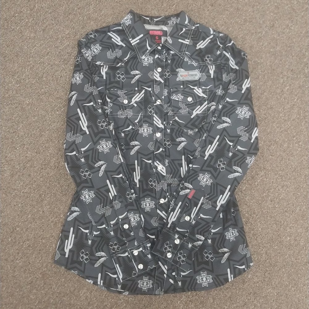 Rock & Roll Cowgirl Black Western Images Snap Shirt - Charcoal